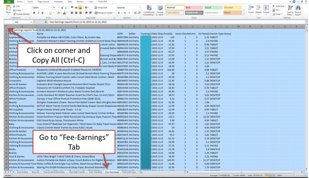 Copy the Fee Earnings From the Report