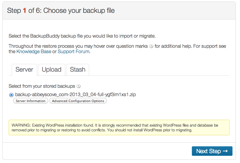 BackupBuddy Choosing your backup file