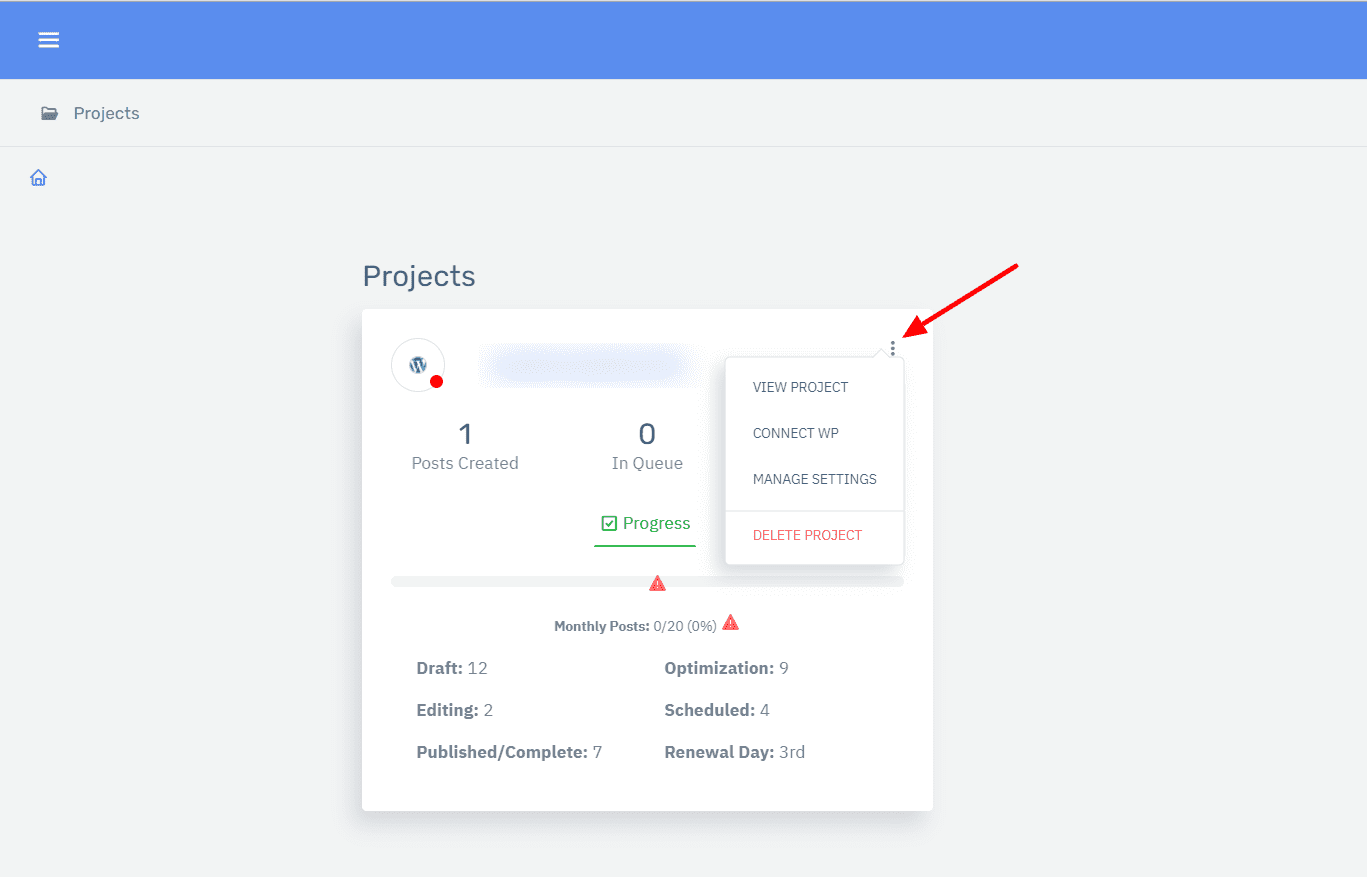 Content At Scale project menu