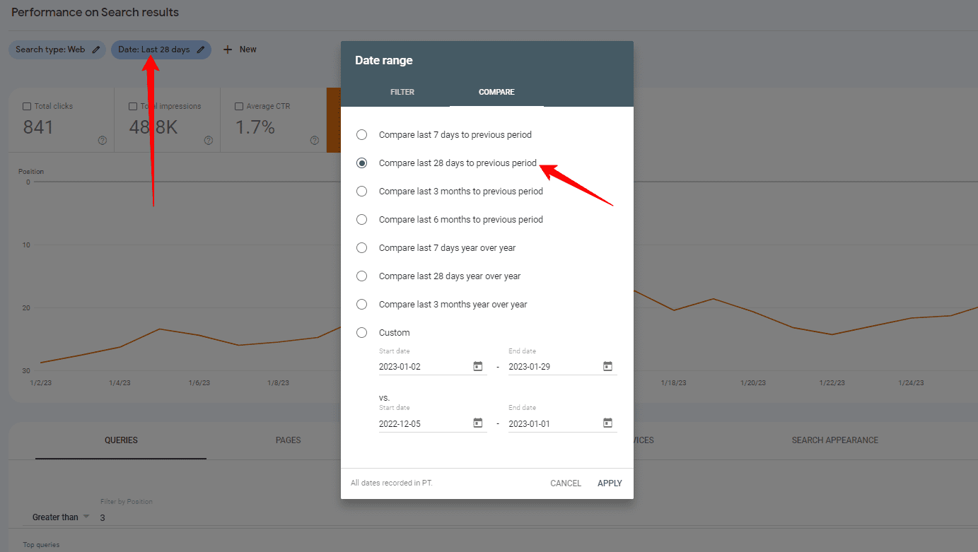 Select date range