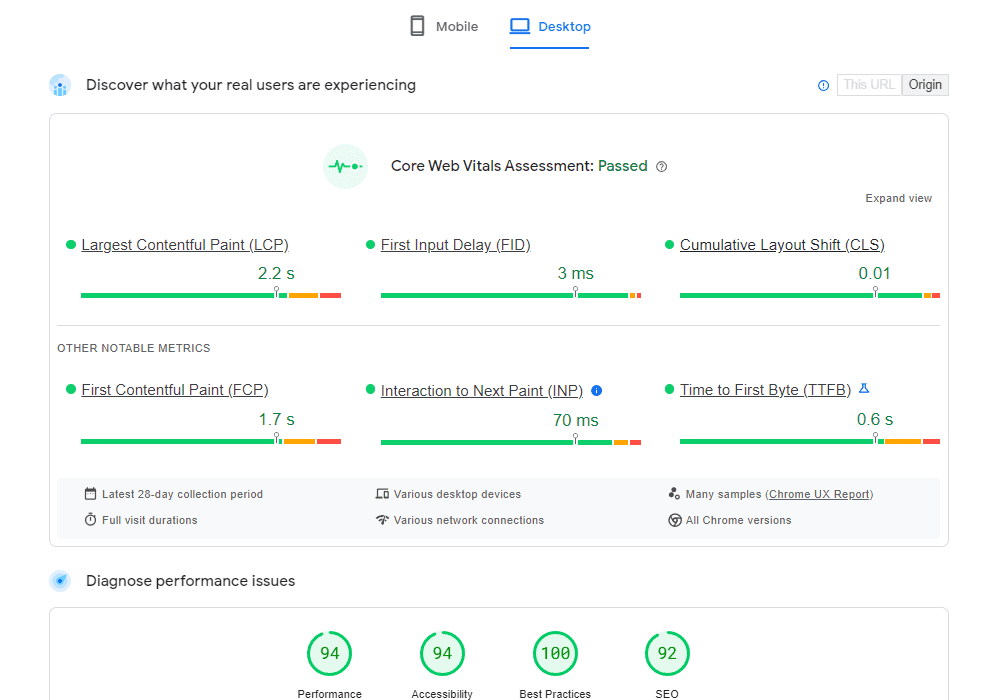 web vital assessment check